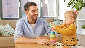  Presentation with baby toy - Amazing presentation design having family-fatherhood-and-people-concept backdrop and a yellow colored foreground