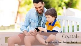  Presentation with father - Colorful PPT theme enhanced with family-fatherhood-and-technology-concept backdrop and a coral colored foreground