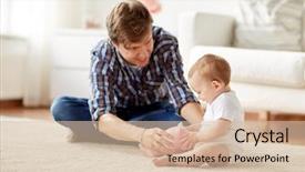  Presentation with happy baby - Cool new PPT theme with family fatherhood finances and parenthood backdrop and a soft green colored foreground