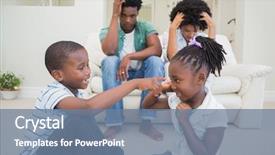  Presentation with children parents - Colorful PPT layouts enhanced with family fighting - frustrated parents watching their children backdrop and a seafoam green colored foreground