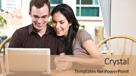  Presentation with chinese happy birthday backgrouds card - Presentation enhanced with family finances - happy couple holding a credit background and a coral colored foreground