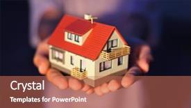  Presentation with house model software - Slides with family financial - model of house on hands background and a coral colored foreground