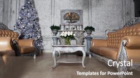  Presentation with animated christmas tree - Colorful PPT layouts enhanced with family fireside - christmas living room with tree backdrop and a gray colored foreground