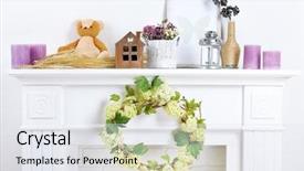  Presentation with living room - Beautiful slides featuring family fireside - fireplace with beautiful decorations backdrop and a sky blue colored foreground