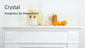  Presentation with living room - PPT theme featuring family fireside - fireplace with beautiful decorations background and a sky blue colored foreground