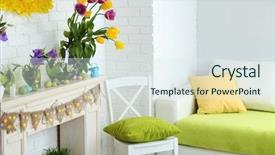  Presentation with fireside - PPT theme enhanced with family fireside - fireplace with beautiful spring decorations background and a sky blue colored foreground