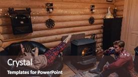  Presentation with indoor winter - PPT theme having family fireside - teenage friends relaxing background and a tawny brown colored foreground