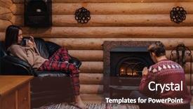  Presentation with indoor winter - Theme featuring family fireside - teenage friends relaxing background and a tawny brown colored foreground