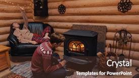  Presentation with indoor winter - Presentation enhanced with family fireside - teenage friends relaxing background and a tawny brown colored foreground