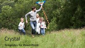  Presentation with sermon family - Colorful slide set enhanced with family flying kite in countryside backdrop and a yellow colored foreground