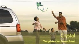  Presentation with car park - Cool new PPT theme with family flying kite together backdrop and a tawny brown colored foreground