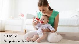  Presentation with baby food - PPT layouts featuring family food child eating background and a soft green colored foreground