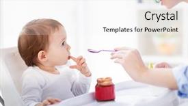  Presentation with baby food - Audience pleasing presentation design consisting of family food eating and people backdrop and a white colored foreground