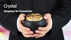  Presentation with golden light - PPT theme having family fortunes - ceramic pot with golden coins background and a dark gray colored foreground