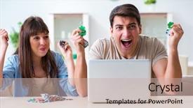  Presentation with money online - Presentation theme having family fortunes - couple wnning money in online background and a mint green colored foreground