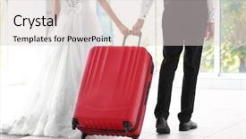  Presentation with suitcase - Audience pleasing slide deck consisting of family fortunes - groom and bride with big backdrop and a  colored foreground