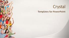  Presentation with group - Presentation design consisting of family fortunes - group of happy people background and a sky blue colored foreground