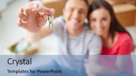  Presentation with keys - Theme consisting of family fortunes - hand of young man showing background and a teal colored foreground