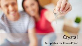  Presentation with flat - Slides featuring family fortunes - hand of young woman showing background and a coral colored foreground