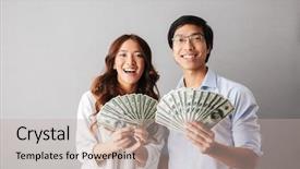  Presentation with asian - Slides having family fortunes - happy asian business couple standing background and a mint green colored foreground