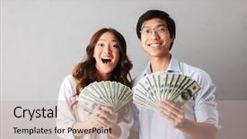  Presentation with asian - Colorful presentation theme enhanced with family fortunes - happy asian business couple standing backdrop and a mint green colored foreground