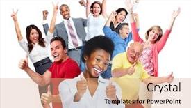  Presentation with joyful - Colorful presentation theme enhanced with family fortunes - happy joyful people group isolated backdrop and a coral colored foreground