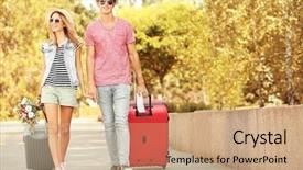  Presentation with married - Slide deck enhanced with family fortunes - just married couple with suitcases background and a coral colored foreground