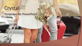  Presentation with married - Amazing PPT theme having family fortunes - just married couple with suitcases backdrop and a  colored foreground