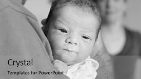  Presentation with newborn baby - Theme having family foundation - newborn baby girl and father background and a light gray colored foreground