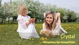  Presentation with displaying a happy mother cudd - Amazing slides having family friend day - happy girl and her mother backdrop and a  colored foreground