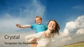  Presentation with indian mother son - PPT theme featuring family friend day - mother and son having fun background and a coral colored foreground