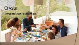  Presentation with families - Audience pleasing presentation theme consisting of family friends - families enjoying outdoor meal backdrop and a soft green colored foreground