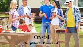  Presentation with outdoors - Presentation theme consisting of family friends - two restful couple talking outdoors background and a coral colored foreground