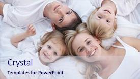  Presentation with families - Cool new presentation theme with family fun day portrait - young families with children backdrop and a sky blue colored foreground