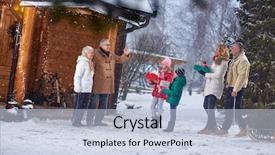 Presentation with welcome - Audience pleasing theme consisting of family gathering together for christmas backdrop and a light blue colored foreground