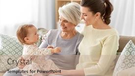  Presentation with baby sitting - Colorful presentation theme enhanced with family-generation-and-female-concept backdrop and a coral colored foreground