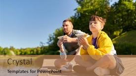  Presentation with generation - Presentation design enhanced with family-generation-and-food-concept background and a coral colored foreground