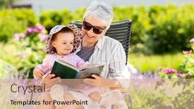  Presentation with baby book - PPT theme having family-generation-and-people-concept background and a coral colored foreground