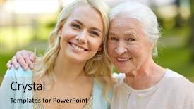  Presentation with young happy people smiling - Slide deck featuring family generation and people concept background and a coral colored foreground