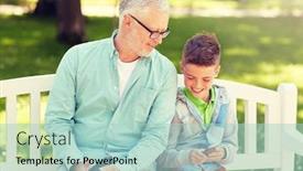  Presentation with generation - Colorful PPT theme enhanced with family-generation-technology-and-people backdrop and a mint green colored foreground