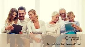  Presentation with generation - Amazing slide set having family with tablet pc computer backdrop and a coral colored foreground