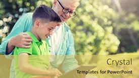  Presentation with communication family - Colorful PPT theme enhanced with family-generation-technology-communication backdrop and a yellow colored foreground