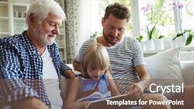  Presentation with tablets wood table tablet white - PPT theme having family generations - boy using digital tablet background and a tawny brown colored foreground