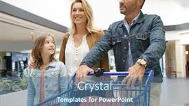  Presentation with grocery - Audience pleasing PPT theme consisting of family going to the grocery store dad pushing cart backdrop and a ocean colored foreground