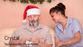  Presentation with carer - Audience pleasing presentation theme consisting of family-grandchild-or-carer-giving backdrop and a coral colored foreground