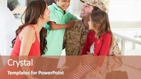  Presentation with military family - PPT theme consisting of family greeting military father home background and a coral colored foreground