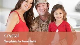  Presentation with military family - Presentation theme having family greeting military father home background and a coral colored foreground