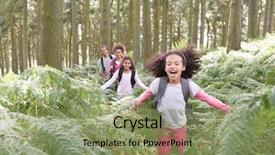  Presentation with woods - Slide deck with family group hiking in woods background and a seafoam green colored foreground