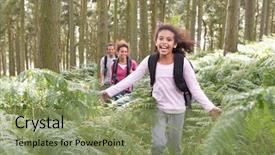 Presentation with patient and family centered - Audience pleasing slides consisting of family group hiking in woods backdrop and a seafoam green colored foreground