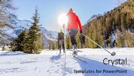  Presentation with winter family - Presentation theme having family group of cross country background and a light blue colored foreground